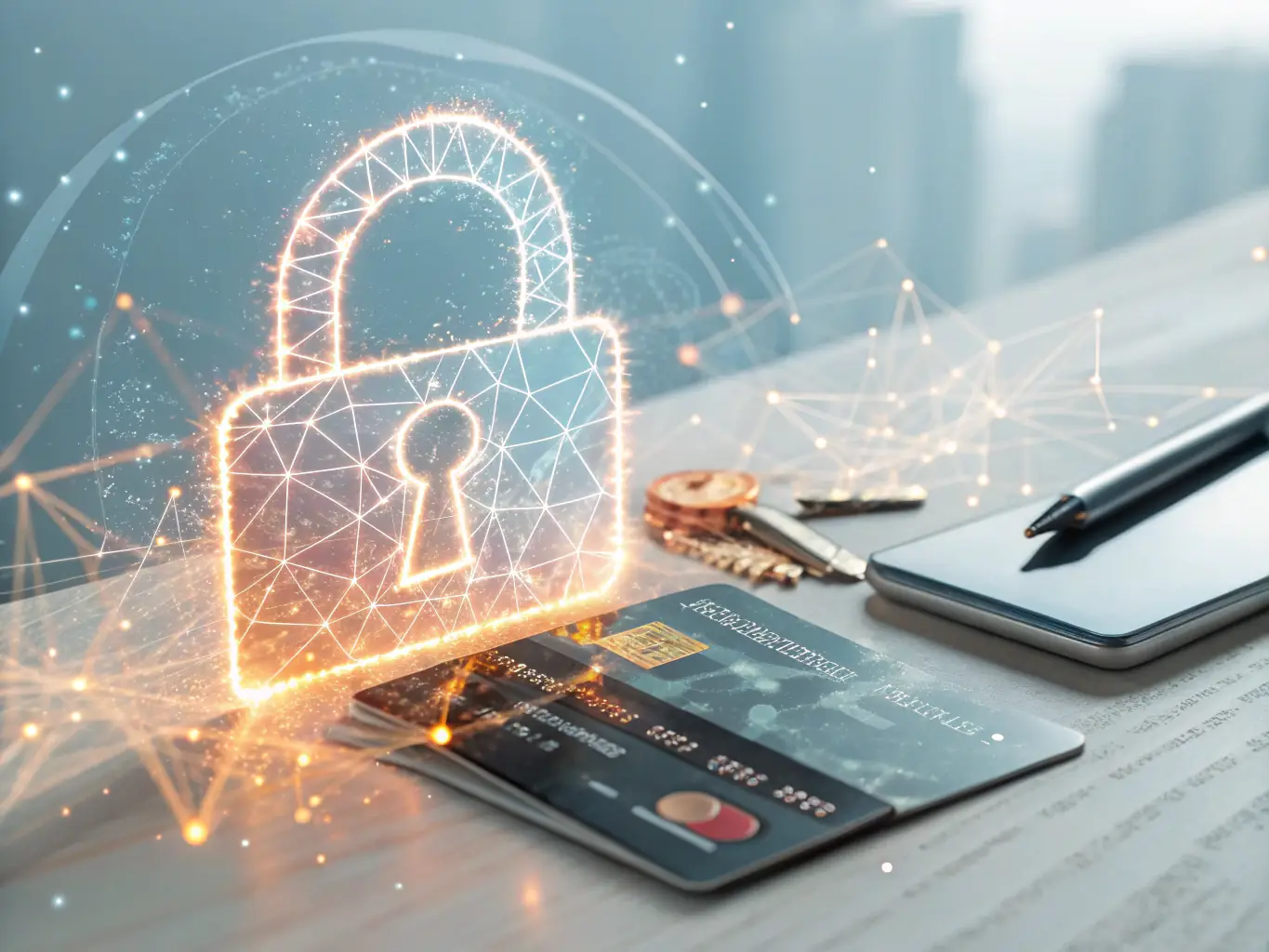 A secure digital interface displaying encrypted financial data with copper wiring designs in the background, symbolizing secure banking for the copper industry.